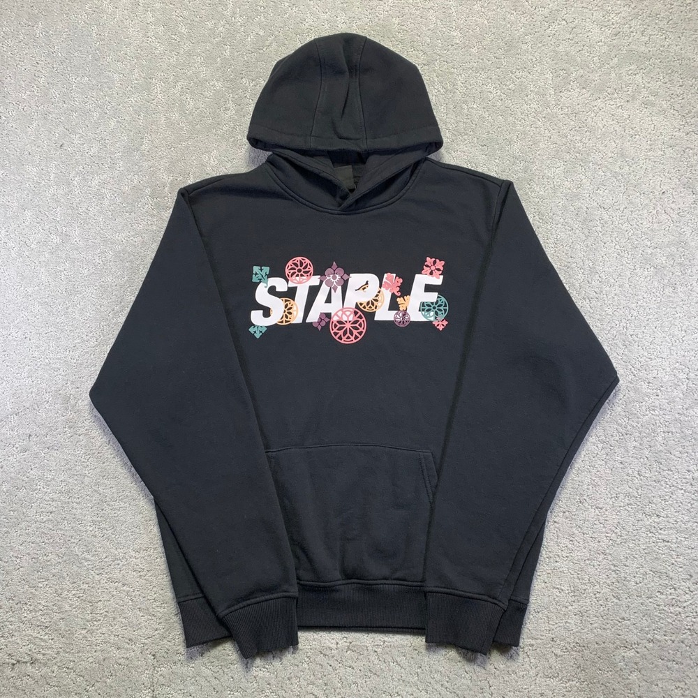 Jeff Staple Pigeon Hoodie Size Small Black Floral Spellout Logo Graphic Skate